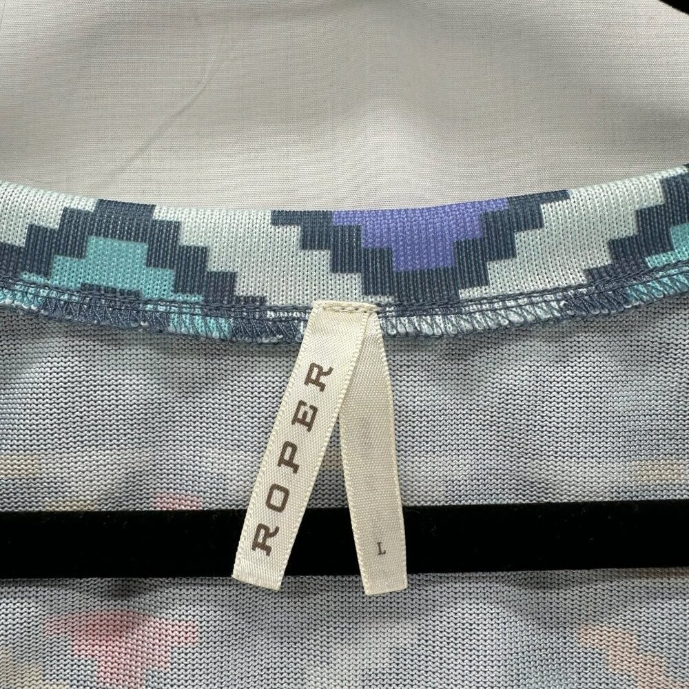 Roper Tank Top Womens Size L Southwestern Aztec V-Neck Sleeveless Shell Blue - Picture 8 of 11